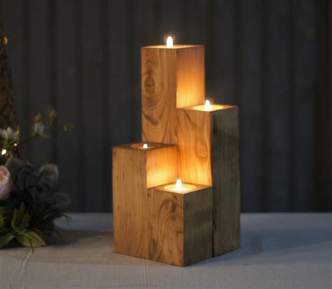 Reclaimed Wooden Cube Candle Holder Set of FOUR Tealight Holders Approx ...