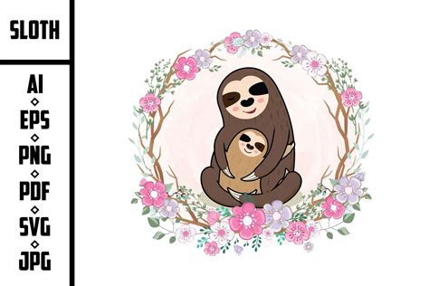 Mother's Day Cartoon Mom and Baby Sloth Graphic by trendyart · Creative ...