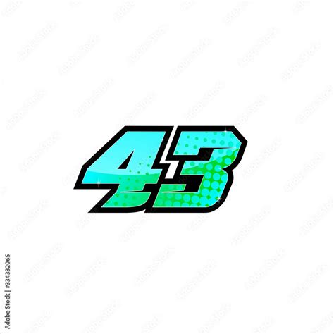 Vector Racing number 43, start racing number, sport race number with halftone dots style ...