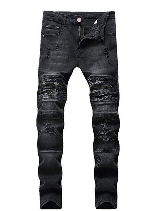 [Affiliate] GUNLIRE Men's Black Biker Moto Ripped Distressed Destroyed Stretch Skinny Fit Jeans ...