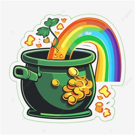 St Patrick S Day Sticker With Pot Of Gold Clipart Vector, Sticker ...