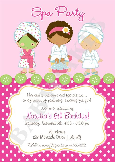 Spa Party Invitation DIY Print Your Own Matching by jcbabycakes