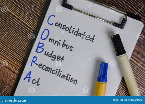 COBRA - Consolidated Omnibus Budget Reconciliation Act Write On Paperwork Isolated On Office ...