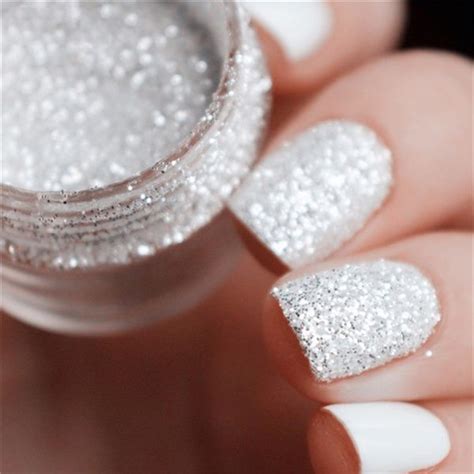 Nail Art Glitter Tips White Silver Nail Powder | Wish | Silver glitter ...