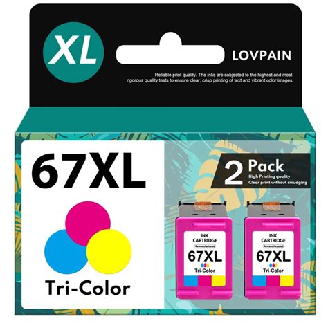 67XL 2 Pack Ink Cartridge Tri-Color Replacement for HP Deskjet 2742e 2752e 2755e Envy Pro 6458 ...