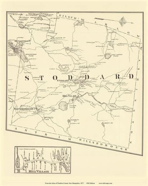 Stoddard Town & Mill Village - Stoddard, New Hampshire 1877 Old Town Map Reprint - Cheshire Co ...