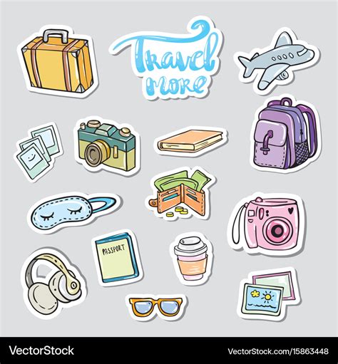 Set travel sticker traveling icons Royalty Free Vector Image