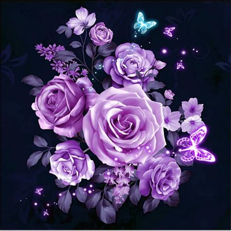 New 3d diy Diamond Embroidery Diamond Painting purple rose flowers image Diamond Painting Cross ...