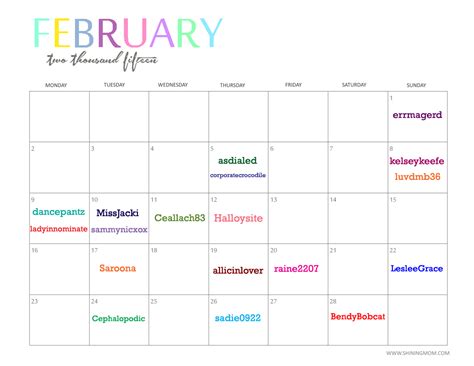 February's birthday calendar. Happy birthday to our fabulous February ...