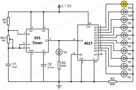 LED Chaser using 4017 Counter and 555 Timer