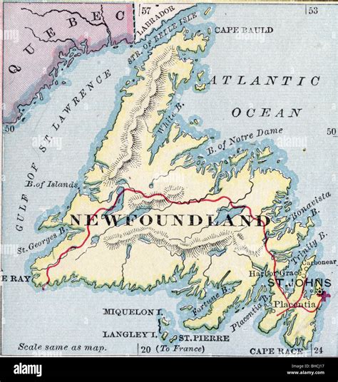 Original old map of Newfoundland from 1903 geography textbook Stock Photo - Alamy