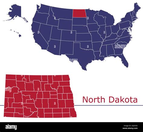 North Dakota counties vector map outline with USA map colors national ...