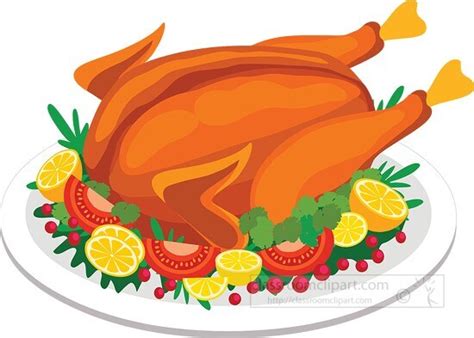 Meat Clipart-garnished large whole turkey on plate clipart