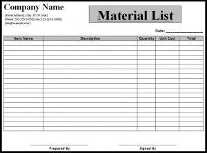 Material-List-Template-300x223 | Word template, List template, Checklist template