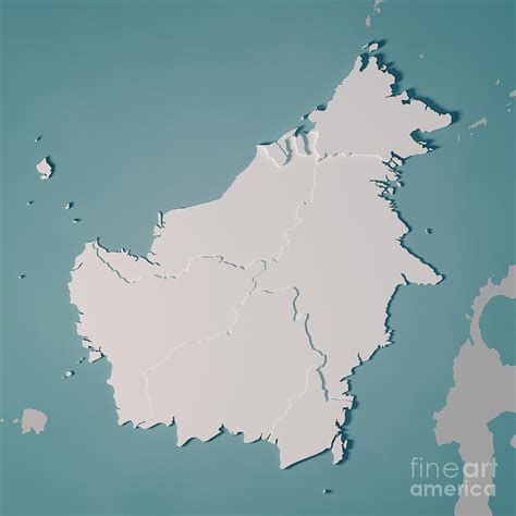 Borneo Island Map Administrative Divisions 3D Render Digital Art by Frank Ramspott - Pixels