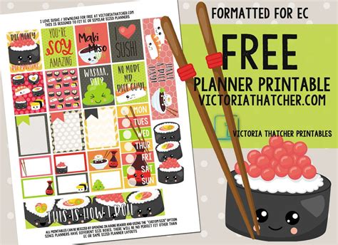 Free Printable I Love Sushi Planner Stickers from Victoria Thatcher | Happy planner printables ...