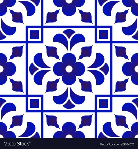 Blue and white tile pattern design vector image on VectorStock | Tile design pattern, Tile ...