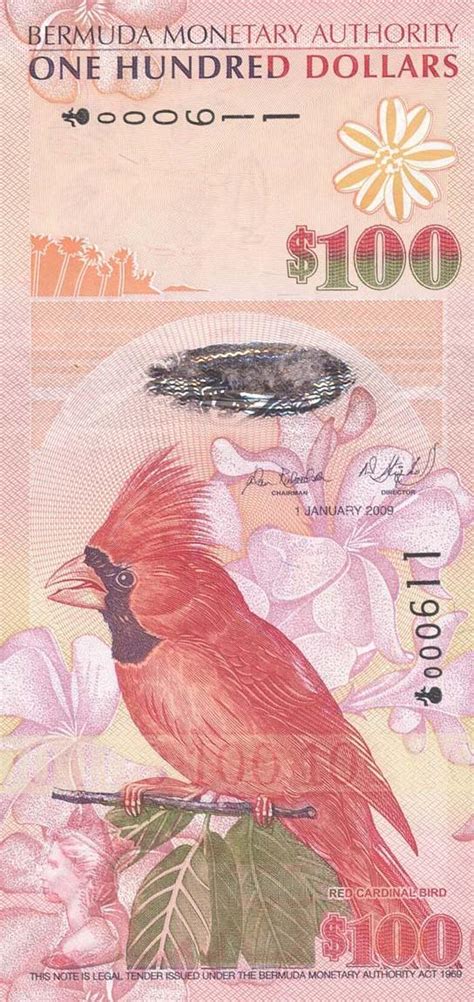 My Currency Collection: Bermuda Currency 100 Dollars banknote 2009 Red Cardinal