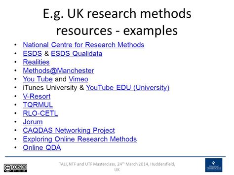 TALI, NTF and UTF Masterclass, 24 th March 2014, Huddersfield, UK Resources, resources ...