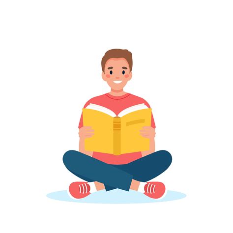 Man reading book while sitting. Learning and literacy day concept. Cute vector illustration in ...