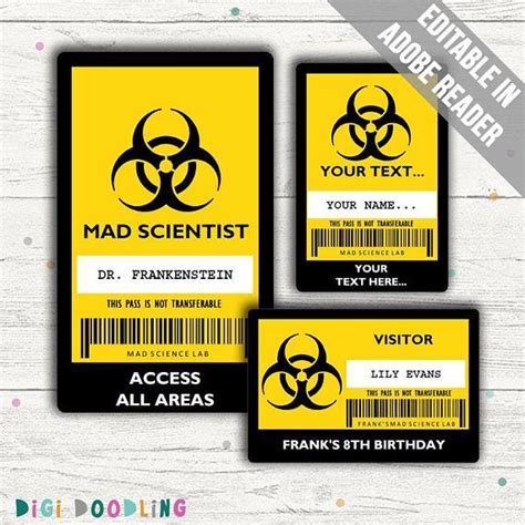 Printable Science Party ID Badge Template. Mad Scientist ID Badge Template. Mad Scientist Name ...