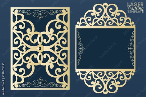 Laser cut wedding invitation card template vector. Cutout paper gate ...