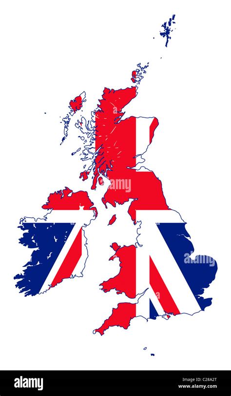 Illustration of United Kingdom flag on map of country; isolated on ...