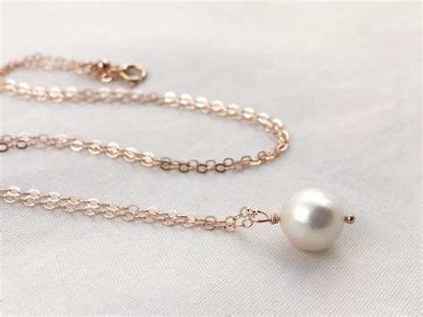 Rose Gold Single Pearl Pendant Necklace – 14k Rose Gold Filled – Ivory ...