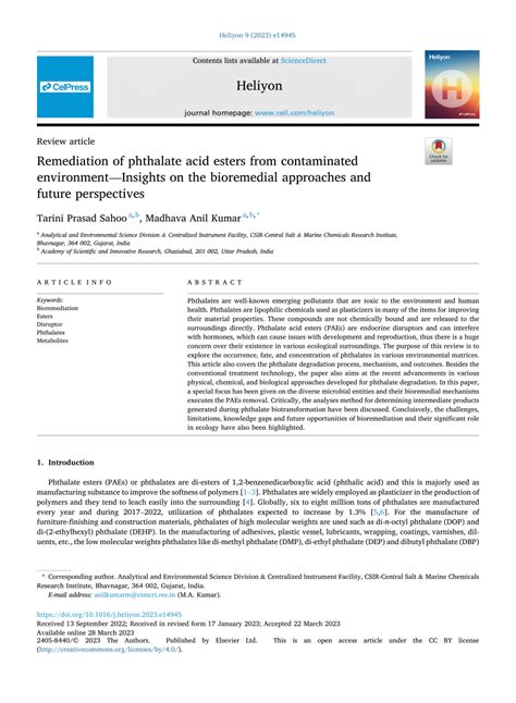 (PDF) Remediation of phthalate acid esters from contaminated environment—Insights on the ...