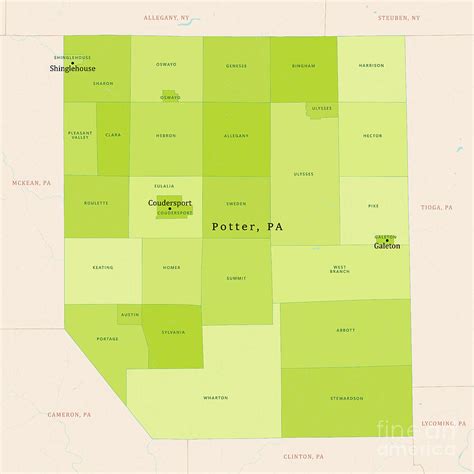 PA Potter County Vector Map Green Digital Art by Frank Ramspott - Fine ...