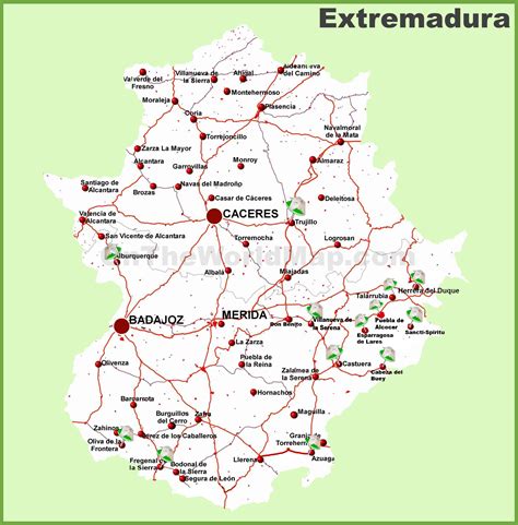 Extremadura road map - Ontheworldmap.com