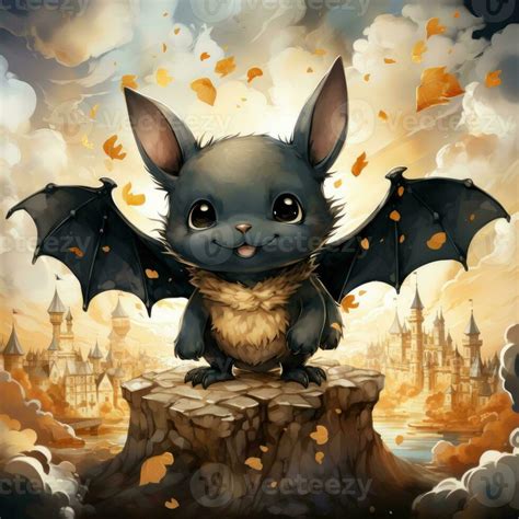 cute bat portrait Halloween illustration artwork scary horror isolated tattoo creepy fantasy ...