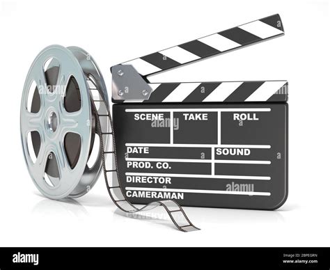 Film reel and movie clapper board. Video icon. 3D render illustration isolated on white ...