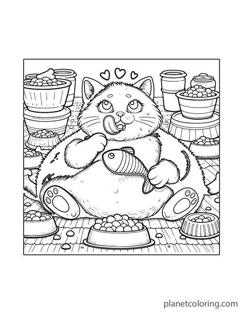 Fat Cat Coloring Pages > Fat cat eating - Planet Coloring