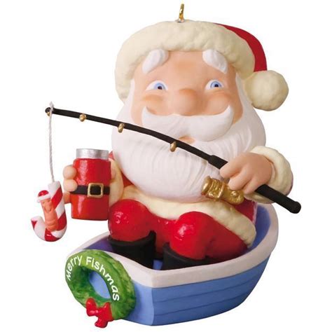 Merry Fishmas Santa Fishing 2017 Hallmark Ornament Boat Fish Pole Pre ...