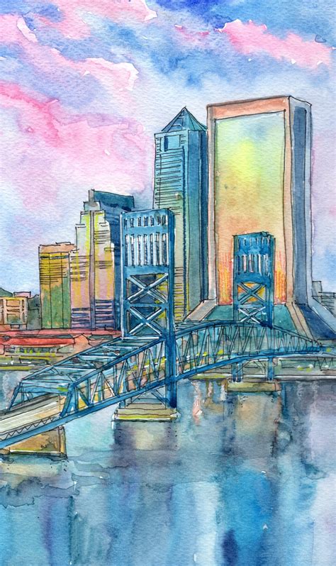 Jacksonville Florida Skyline Art Print City Art Watercolor - Etsy