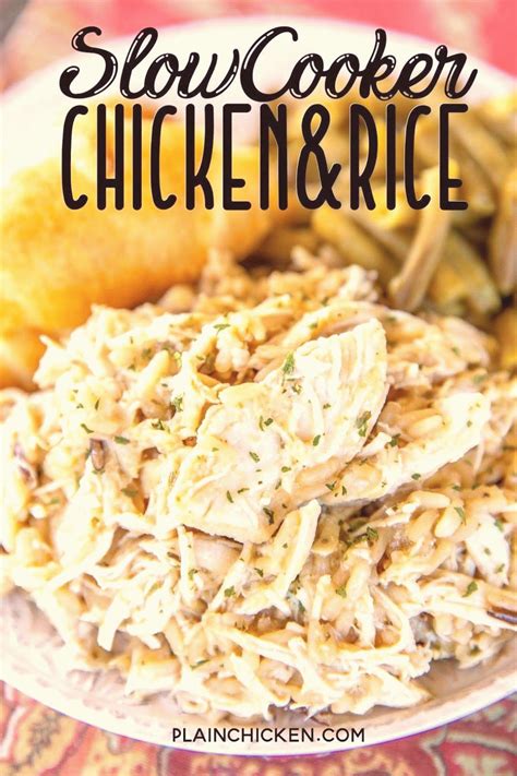 Chicken Slow Cooker Chicken and Rice recipe only 4 ingredients SO simple and SO d… | Easy dinner ...