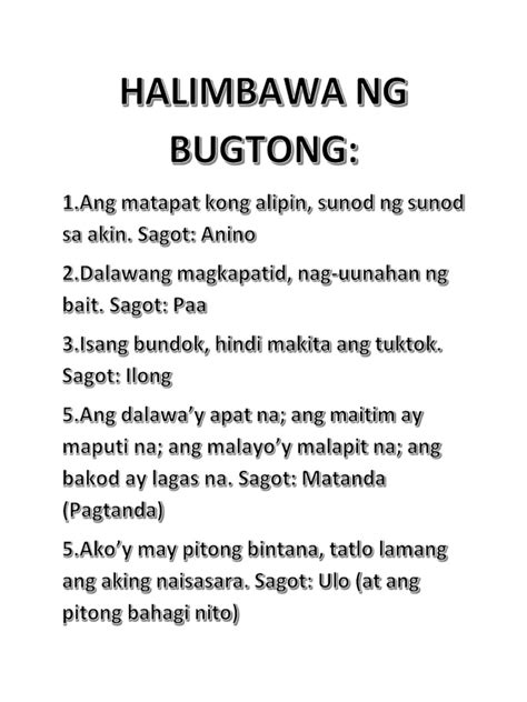 Halimbawa Ng Bugtong At Kahulugan | Images and Photos finder