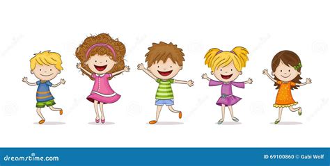 Four Funny Cartoon Kids Stock Vector - Image: 69100860