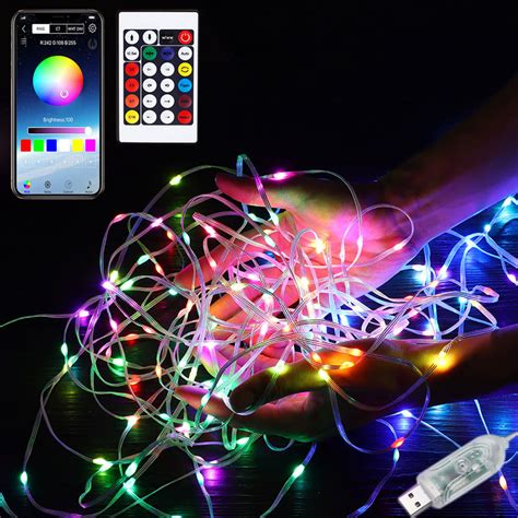 10m/32.8ft Bluetooth RF USB RGBIC LED Fairy String Lights IP67