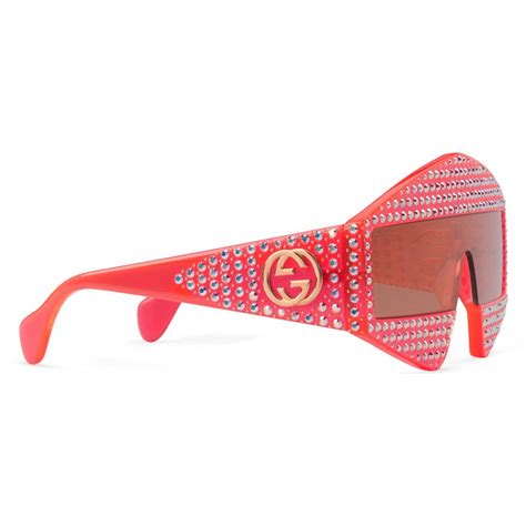 Gucci - Rectangular Acetate Sunglasses with Crystals - Red - Gucci ...