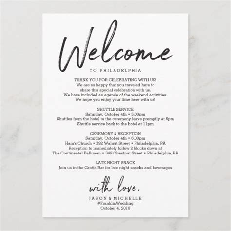 Wedding Itinerary Hotel Welcome Letter | Zazzle.com