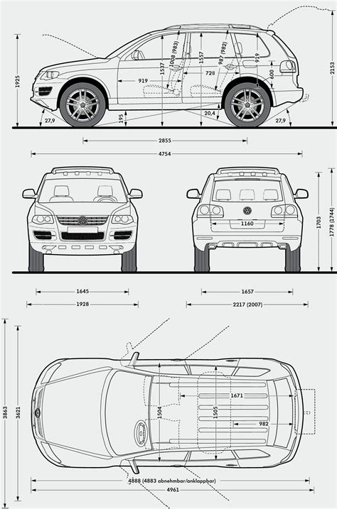 Volkswagen Touareg 2008 Blueprint - Download free blueprint for 3D modeling