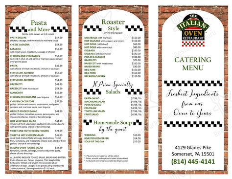 Menu at The Italian Oven Restaurant, Somerset, Glades Pike