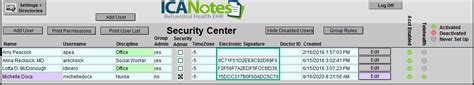 4. In the Security Center, you can identify who has Electronic Signature under the boxed column ...