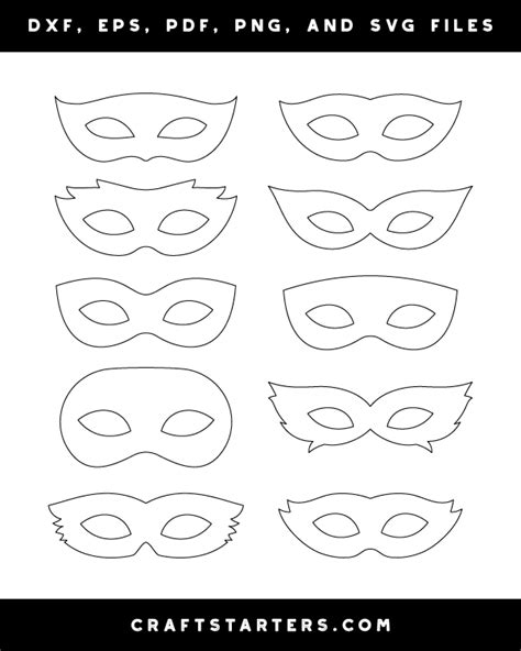 Mardi Gras Mask Outline Patterns: DFX, EPS, PDF, PNG, and SVG Cut Files