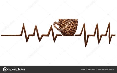 Coffee beat. Creative still life photo of a coffee cup and pulse line ...