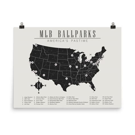 Mlb Ballparks Map List Poster Black – Poster - Canvas Print - Wooden ...