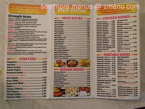 Menu at The Kashmir Restaurant, Bradford