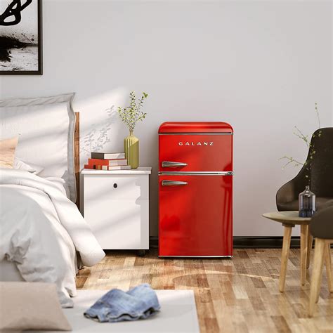 Galanz Top Freezer Retro Refrigerator With Dual Door True Freezer, Frost Free In Red GLR12TRDEFR ...